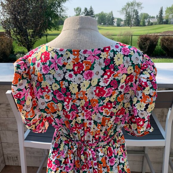 Vintage 80s Babydoll Floral Puff Sleeve Ruffle Prairie Cottagecore Maxi Dress - Picture 9 of 16